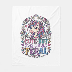 Unicorn Cute but Slightly Feral White Background C Fleece Blanket