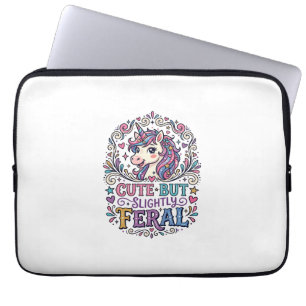 Unicorn Cute but Slightly Feral White Background C Laptop Sleeve