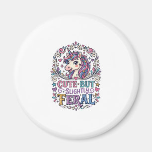 Unicorn Cute but Slightly Feral White Background C Magnet