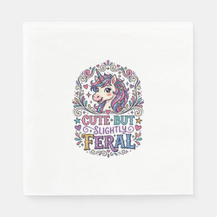 Unicorn Cute but Slightly Feral White Background C Napkin
