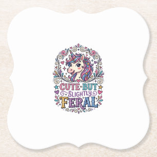 Unicorn Cute but Slightly Feral White Background C Paper Coaster