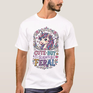Unicorn Cute but Slightly Feral White Background C T-Shirt