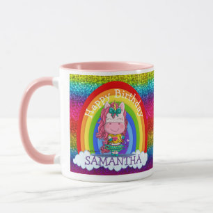 Unicorn Cute Happy BIRTHDAY Rainbow Glitter Mug