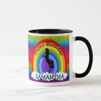 Unicorn Cute Happy  BIRTHDAY Rainbow Glitter Mug