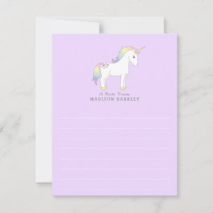 Unicorn Cute Kids Pastel Flat Stationary Cards