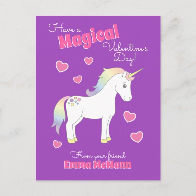 Unicorn Cute Kids Valentine's Day Kawaii Postcard (Front)