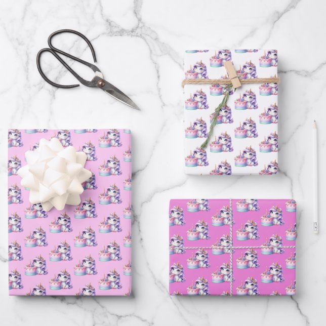 Unicorn Cute Magical Birthday Wrapping Paper Sheet (Front)