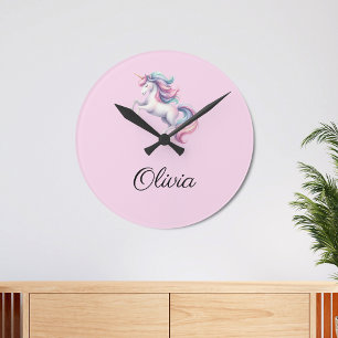 Unicorn Cute Magical Watercolor Round Clock