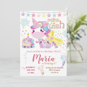 Unicorn Cute Pastel Birthday Invitation