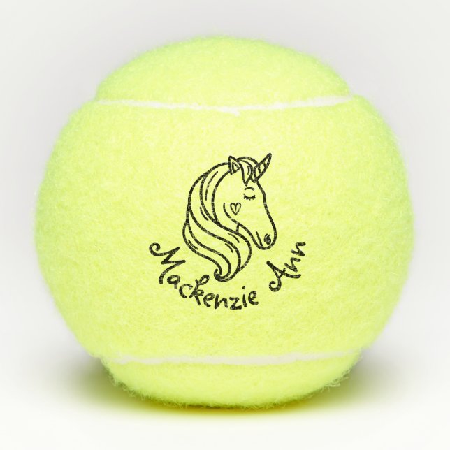 Unicorn Cute Personalised Kids Name Tennis Balls (Front)