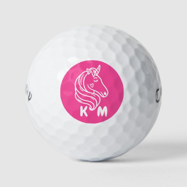 Unicorn Cute Personalised Monogram Pink  Golf Balls (Front)