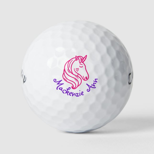 Unicorn Cute Personalised Name Purple Pink Golf Ba Golf Balls (Front)