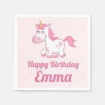 Unicorn Cute Pink Birthday Paper Napkin