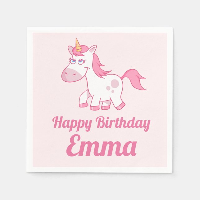 Unicorn Cute Pink Birthday Paper Napkin (Front)