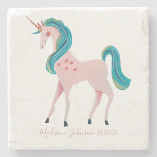 Unicorn cute pink girls stone coaster