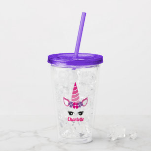 Unicorn Cute Pink Purple Girly Add Name Acrylic Tumbler