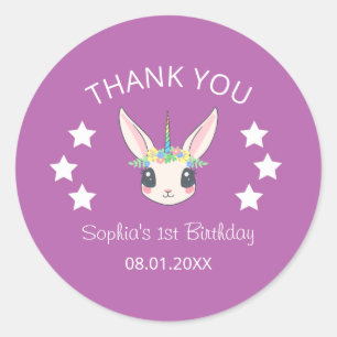 Unicorn Cute Pink Thank You Birthday  Classic Round Sticker