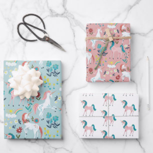 Unicorn cute rainbow all-over print wrapping paper sheet