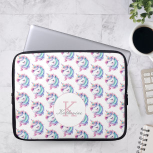 Unicorn Cute Watercolor Pattern Custom Name Laptop Sleeve
