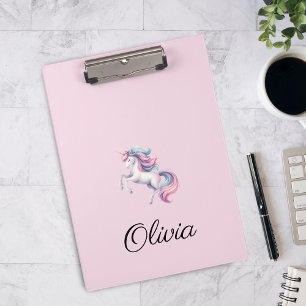 Unicorn Cute Watercolor Personalised Name Clipboard