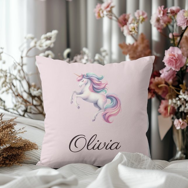 Unicorn Cute Watercolor Personalised Name Cushion (Creator Uploaded)