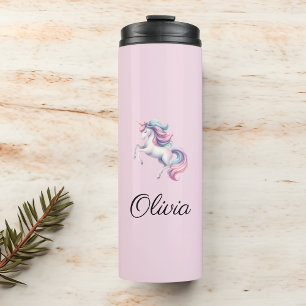 Unicorn Cute Watercolor Personalised Name Thermal Tumbler