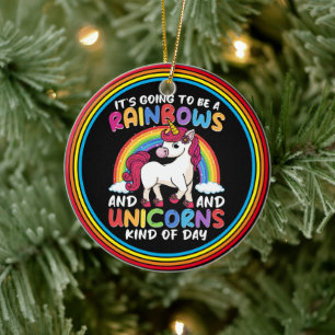 Unicorn Cute Whimsical Funny Rainbows And Unicorns Ceramic Tree Decoration