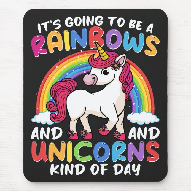 Unicorn Cute Whimsical Funny Rainbows And Unicorns Mouse Mat (Front)