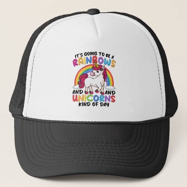 Unicorn Cute Whimsical Funny Rainbows And Unicorns Trucker Hat (Front)