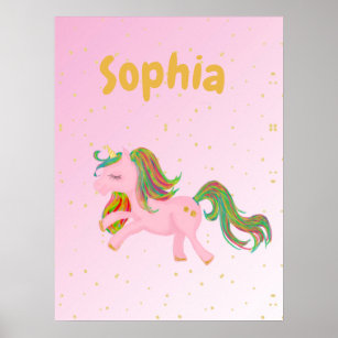 Unicorn Cute  Whimsical Girls Magical Gold Spots Poster