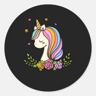Unicorn Cute Whimsical Girly D Name Classic Round Sticker