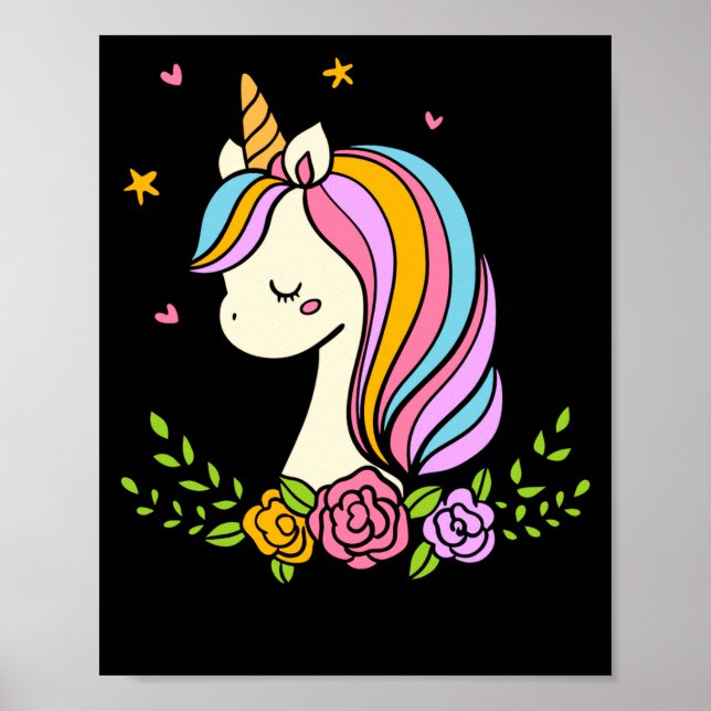 Unicorn Cute Whimsical Girly D Name  Poster (Front)