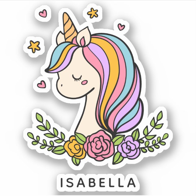 Unicorn Cute Whimsical Girly Personalised Name (Front)