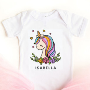 Unicorn Cute Whimsical Girly Personalised Name Baby Bodysuit