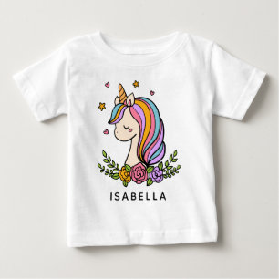 Unicorn Cute Whimsical Girly Personalised Name Baby T-Shirt