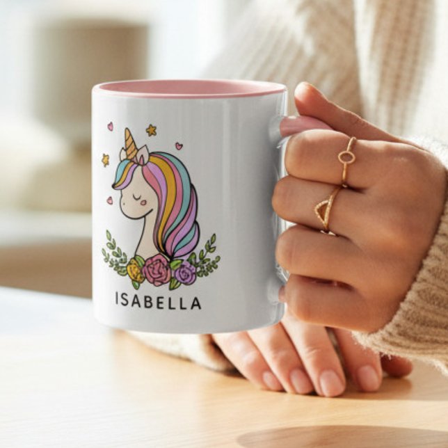 Unicorn Cute Whimsical Girly Personalised Name Coffee Mug (Creator Uploaded)