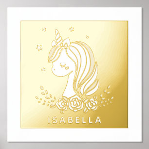Unicorn Cute Whimsical Girly Personalised Name Foil Prints