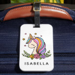 Unicorn Cute Whimsical Girly Personalised Name Luggage Tag<br><div class="desc">Unicorn Cute Whimsical Girly Pink Floral Personalised Name Luggage Tags features a cute unicorn with stars,  hearts and flowers. Perfect for girls for birthday gifts,  personalised Christmas gifts and more. Designed by ©Evco Studio www.zazzle.com/store/evcostudio</div>