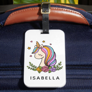 Unicorn Cute Whimsical Girly Personalised Name Luggage Tag