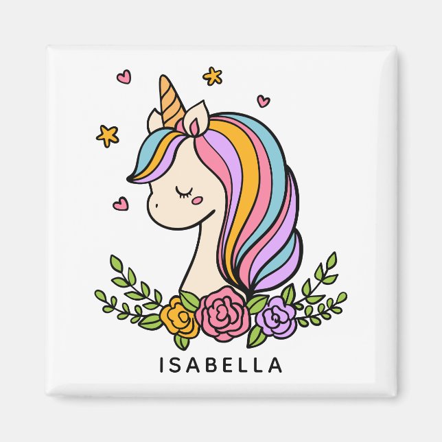 Unicorn Cute Whimsical Girly Personalised Name Magnet (Front)