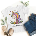Unicorn Cute Whimsical Girly Personalised Name T-Shirt<br><div class="desc">Unicorn Cute Whimsical Girly Pink Floral Personalised Name Girls' T-shirts features a cute unicorn with stars,  hearts and flowers. Perfect gifts for girls for birthday,  Christmas,  holidays and more. Designed by ©Evco Studio www.zazzle.com/store/evcostudio</div>