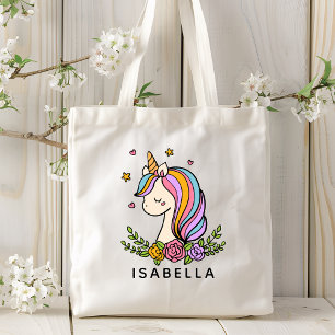 Unicorn Cute Whimsical Girly Personalised Name Tote Bag