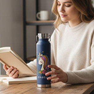 Unicorn Cute Whimsical Girly Personalised Name Water Bottle