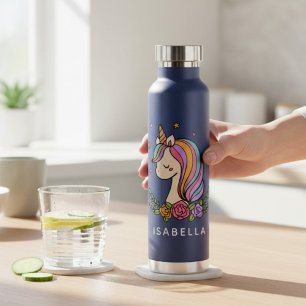 Unicorn Cute Whimsical Girly Personalised Name Water Bottle