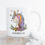 Unicorn Cute Whimsical Girly Personalized Name Coffee Mug<br><div class="desc">Unicorn Cute Whimsical Girly Pink Floral Personalized Name Kids Coffee Tea Mugs features a cute unicorn with stars,  hearts and flowers and personalized with your name. Perfect gift for girls for birthday,  Christmas,  holidays and more. Designed by ©Evco Studio www.zazzle.com/store/evcostudio</div>