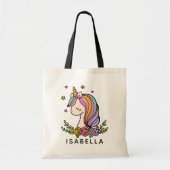 Unicorn Cute Whimsical Girly Personalized Name Tote Bag (Front)
