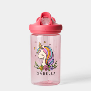 Unicorn Cute Whimsical Girly Personalized Name Water Bottle