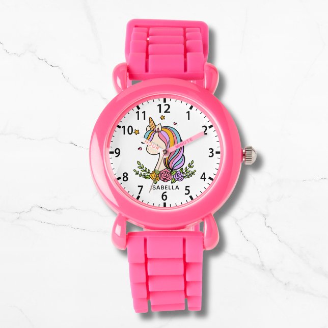 Unicorn Cute Whimsical Girly Pink Floral Watch (Creator Uploaded)