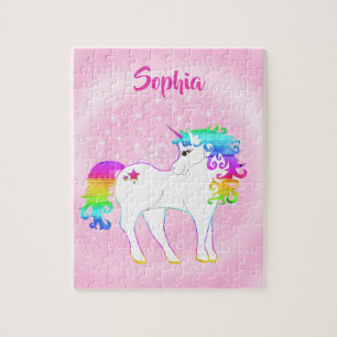 Unicorn Cute Whimsical Pink Stars Jigsaw Puzzle