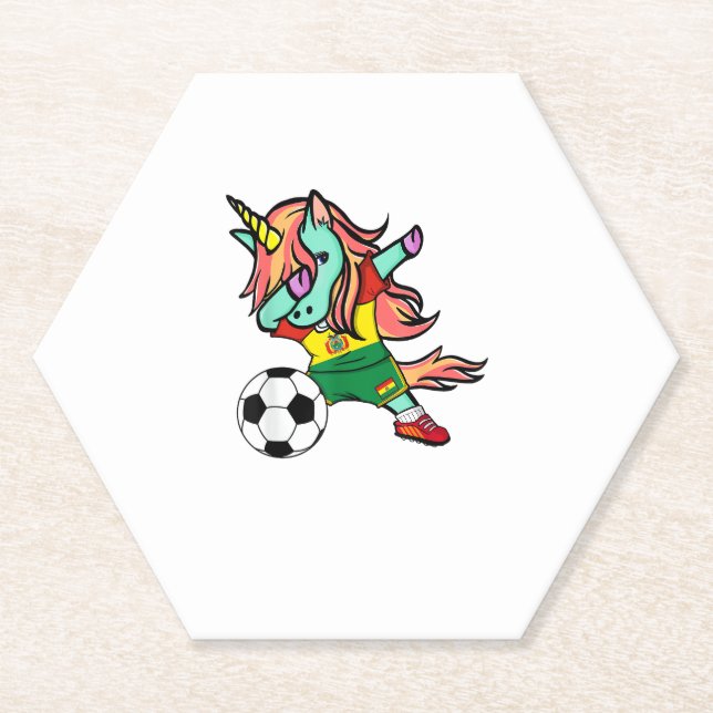 Unicorn Dab Bolivia Soccer Jersey Bolivian Footbal Paper Coaster (Front)